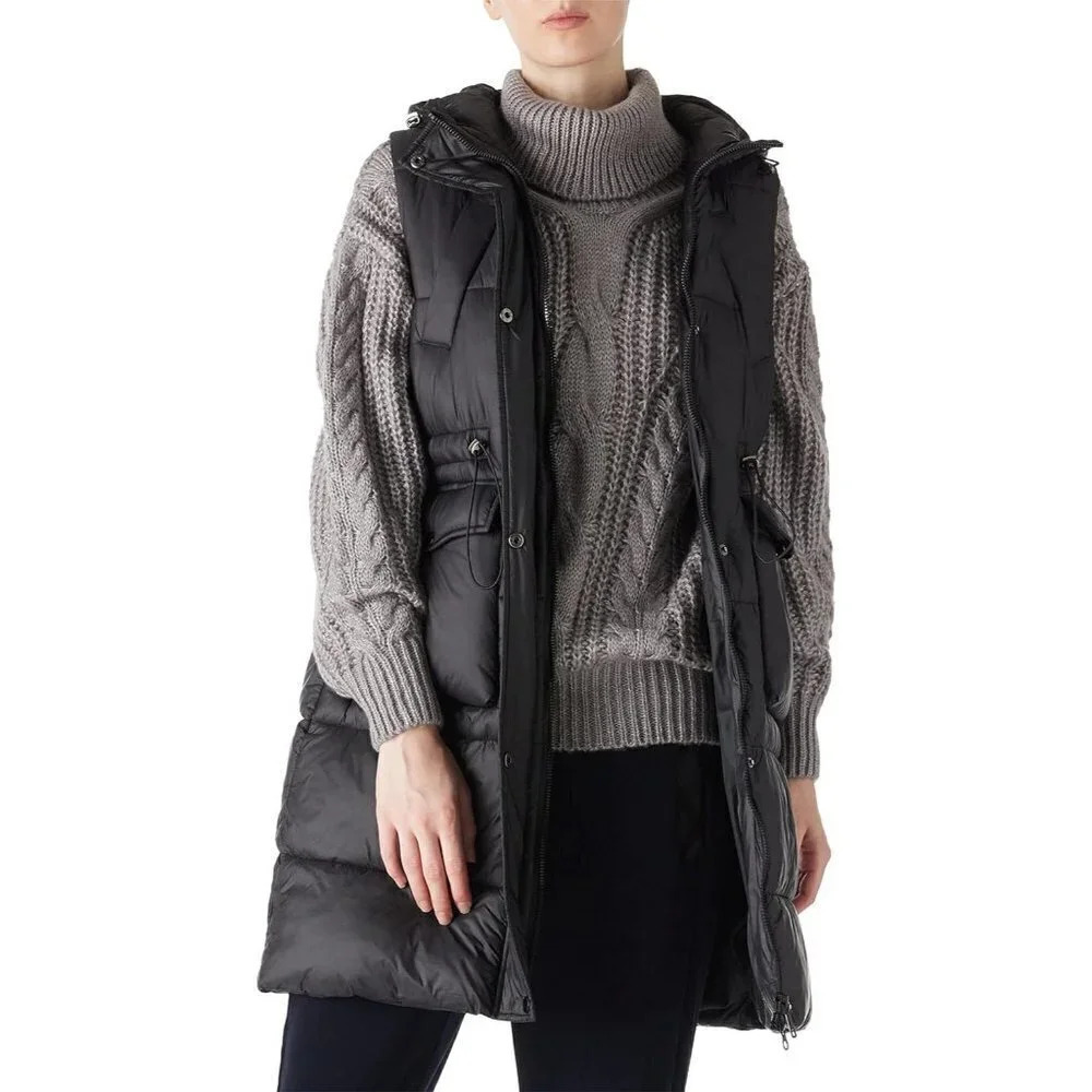 Risissida Women Long Loose Puffer Vest Quilted Hooded Oversized Thermal Gilet - Picture 2 of 6